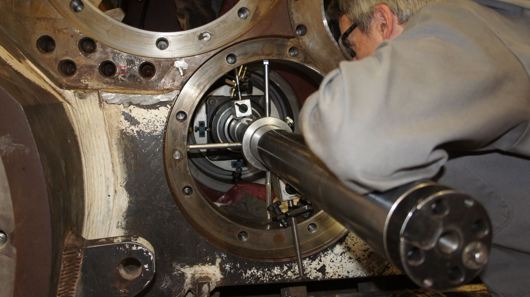 Line boring machinery in operation at industrial site